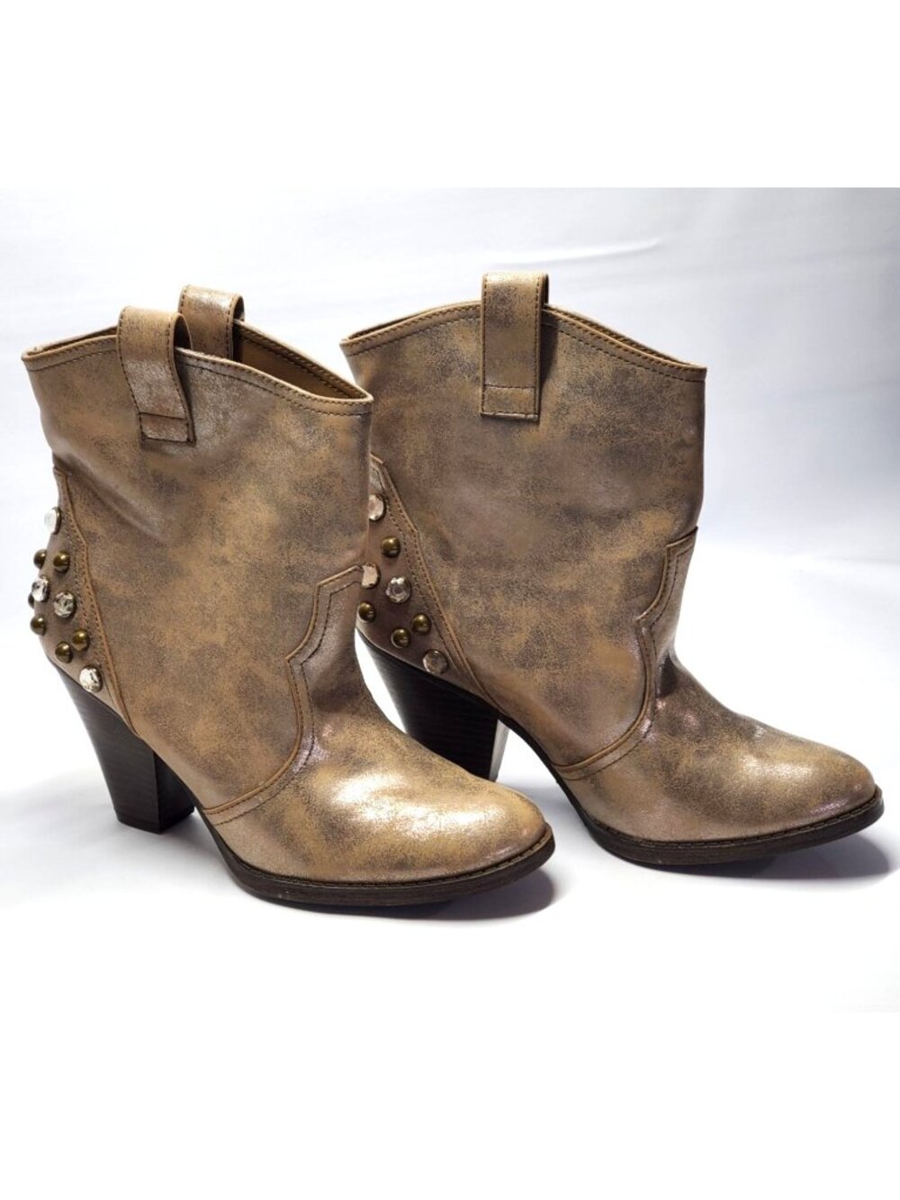 MIA Women's Gold Metall Studded Cowgirl Western Ankle Boots Size 7 733